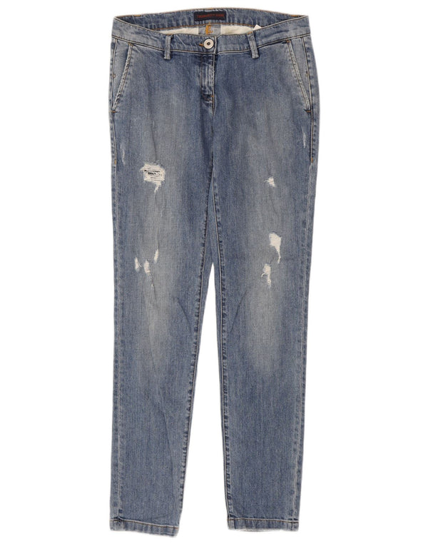 Trussardi Jeans femininos desgastados slim W26 L31 azul poliéster