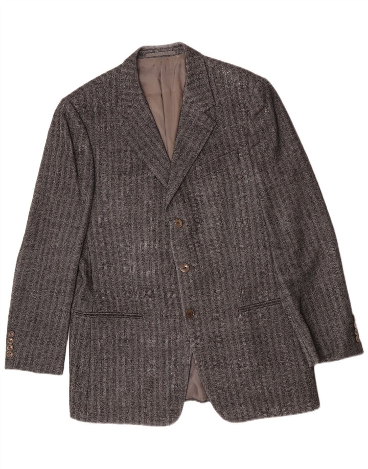 Jaqueta Blazer Masculina Armani Collezioni com 3 Botões IT 52 XL Cinza Espinha de Peixe