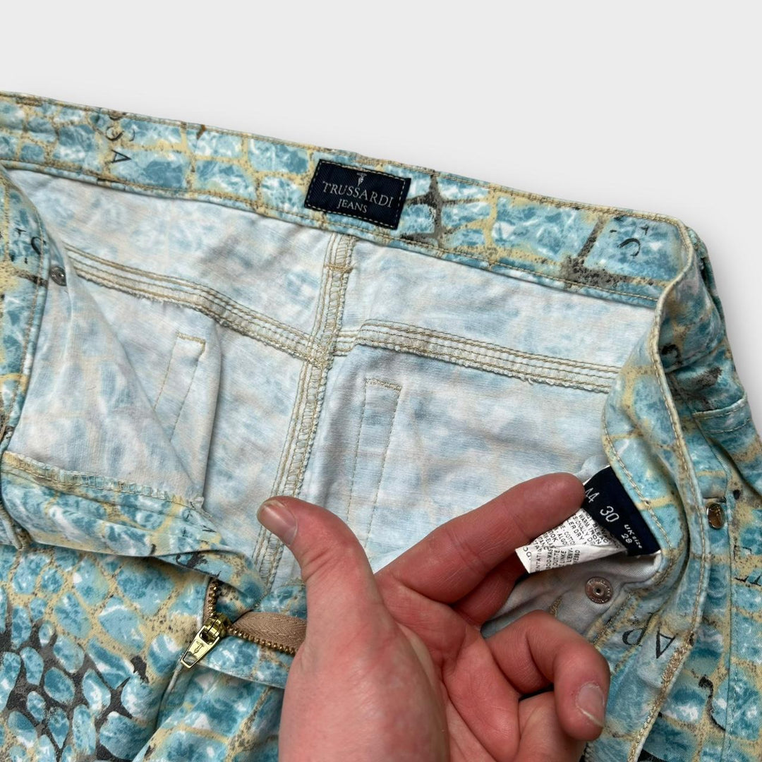 Calça vintage com estampa de crocodilo Trussardi.