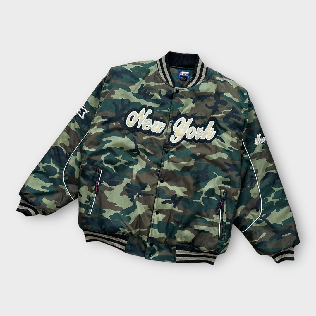 Jaqueta bomber camuflada vintage de Nova York - XL (cabe como um XXL)