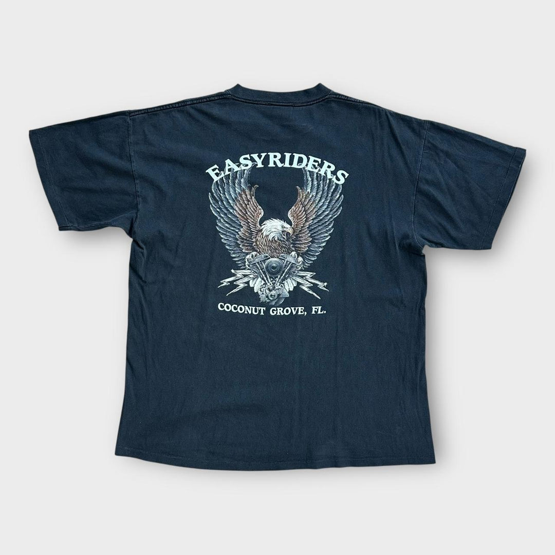 Camiseta vintage com estampa de motociclista de ponto único - XL