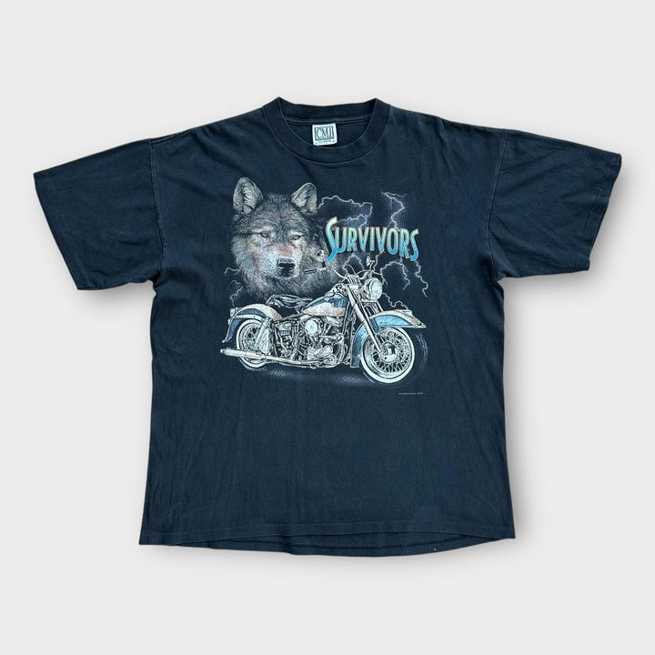 Camiseta vintage com estampa de motociclista de ponto único - XL