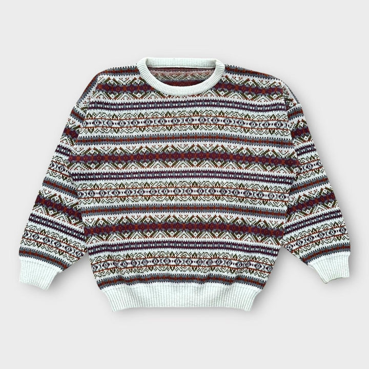 Suéter de malha estampado vintage dos anos 90 - XL