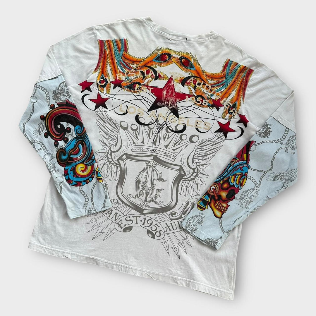 Camiseta Christian Audigier Ed Hardy de manga comprida - média (cabe como uma XL)