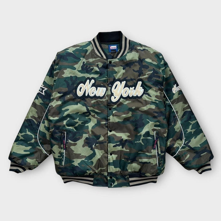 Jaqueta bomber camuflada vintage de Nova York - XL (cabe como um XXL)