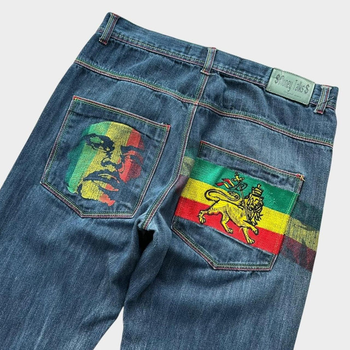 Jeans Baggy Hip-hop Rasta - cintura 34