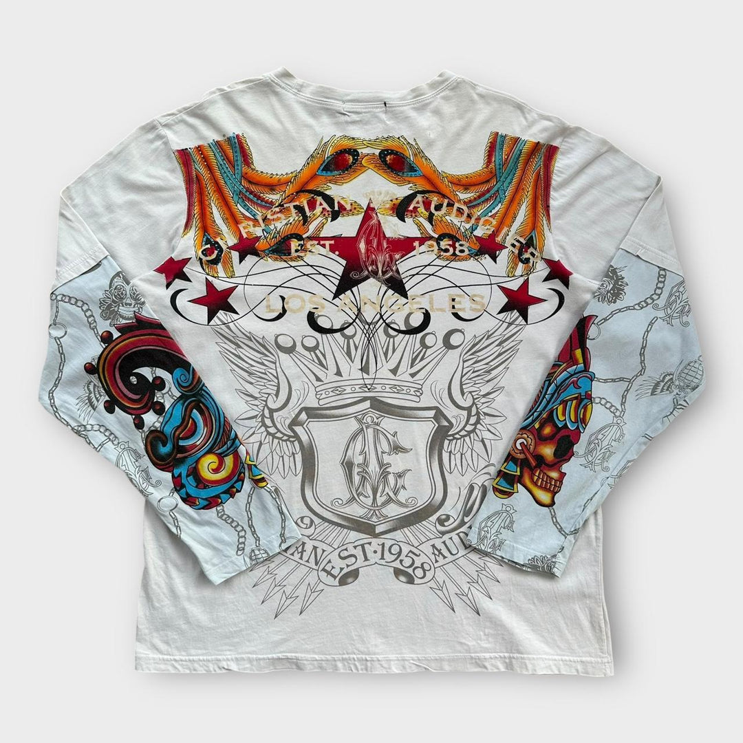 Camiseta Christian Audigier Ed Hardy de manga comprida - média (cabe como uma XL)