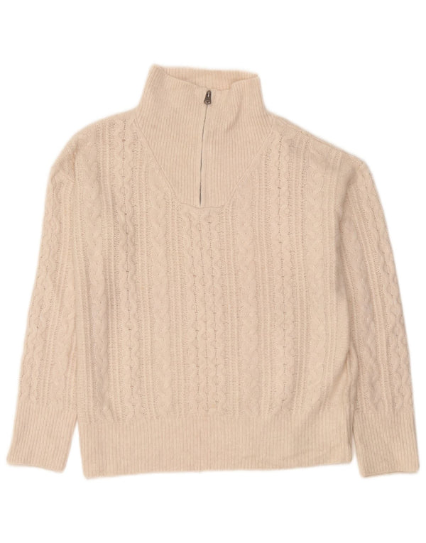 Suéter feminino Fat Face com zíper e gola alta UK 12 médio off white
