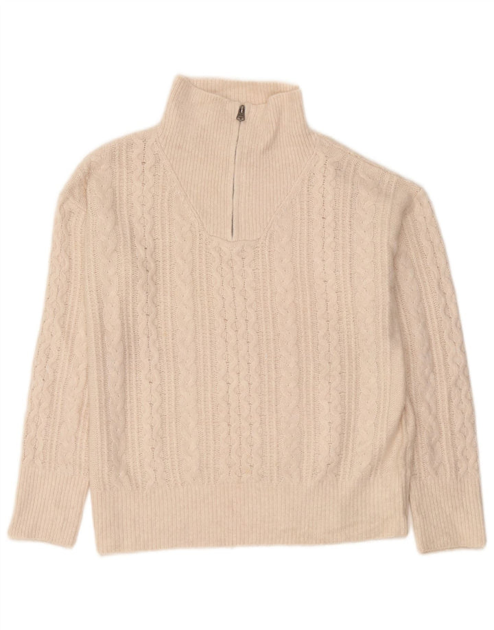 Suéter feminino Fat Face com zíper e gola alta UK 12 médio off white