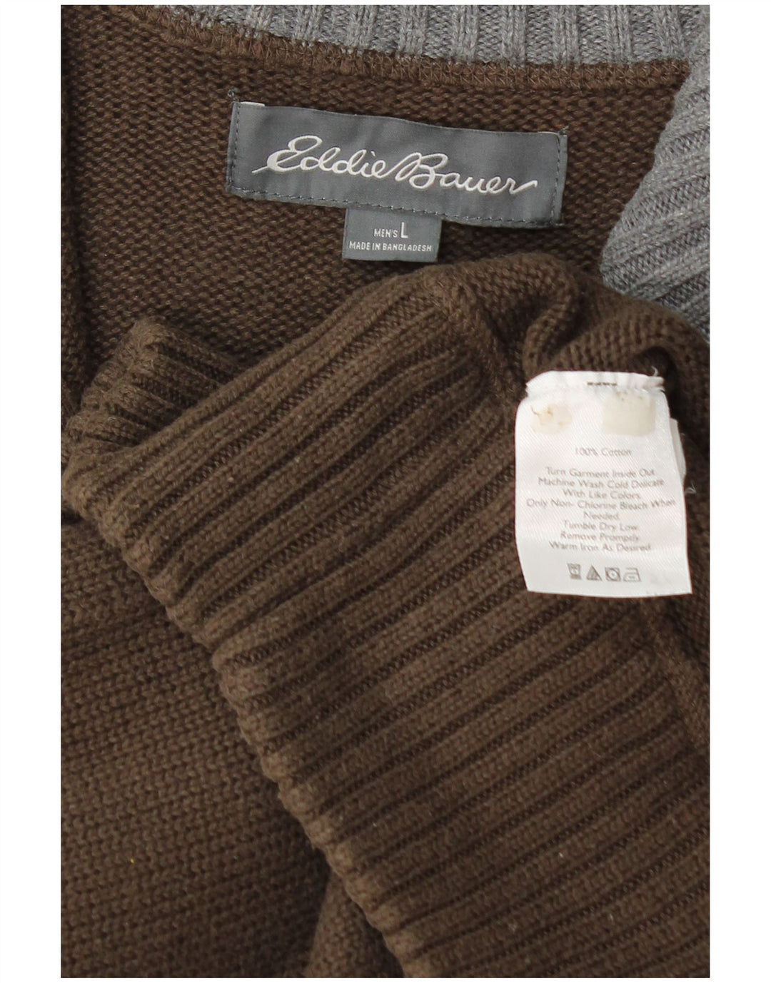 Suéter masculino EDDIE BAUER com zíper e gola grande de algodão marrom