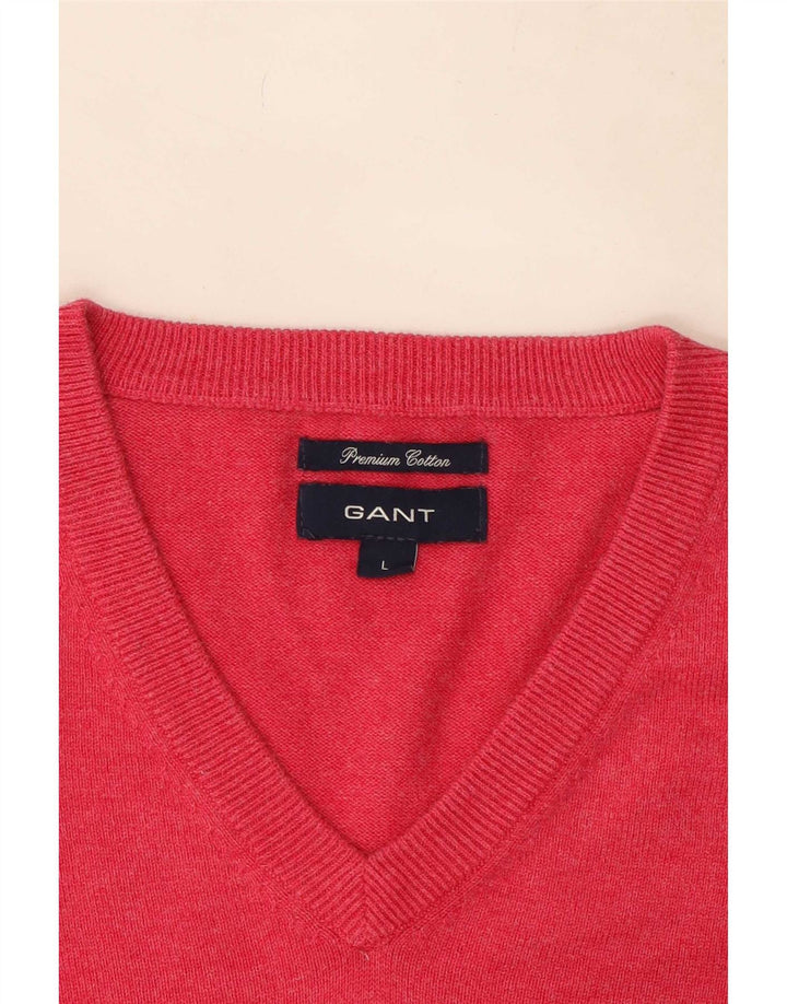 Suéter masculino Gant com decote em V grande algodão rosa