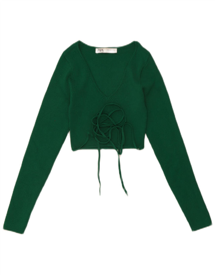 Zara Womens Long Sleeve Crop Top Reino Unido 8 Pequeno Verde