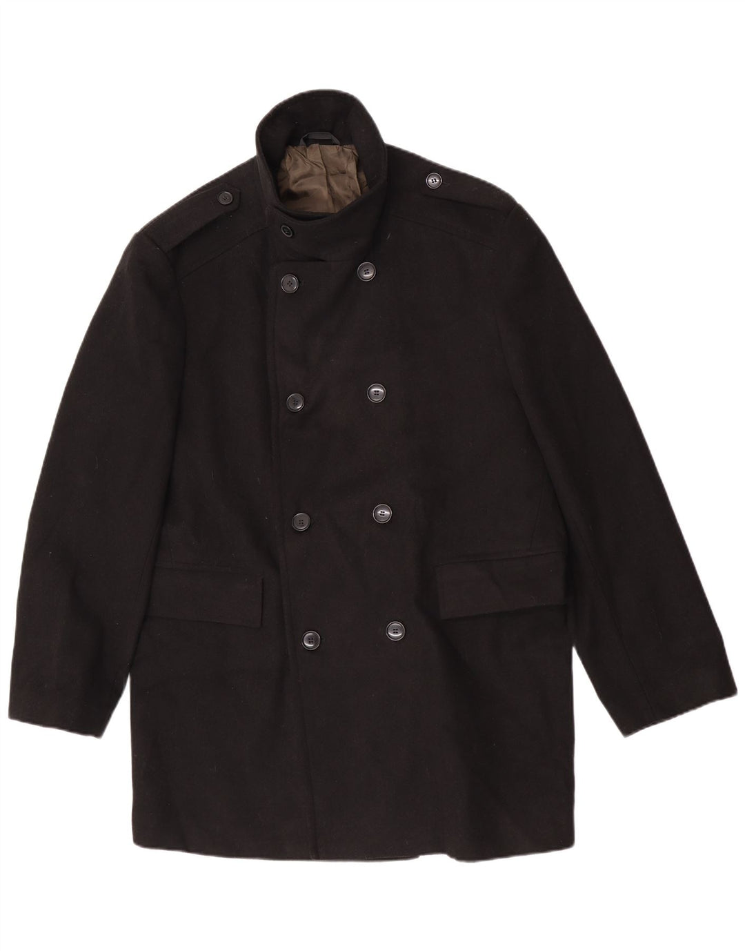 Casaco masculino Marks & Spencer com peito duplo militar Reino Unido 42 XL poliéster preto