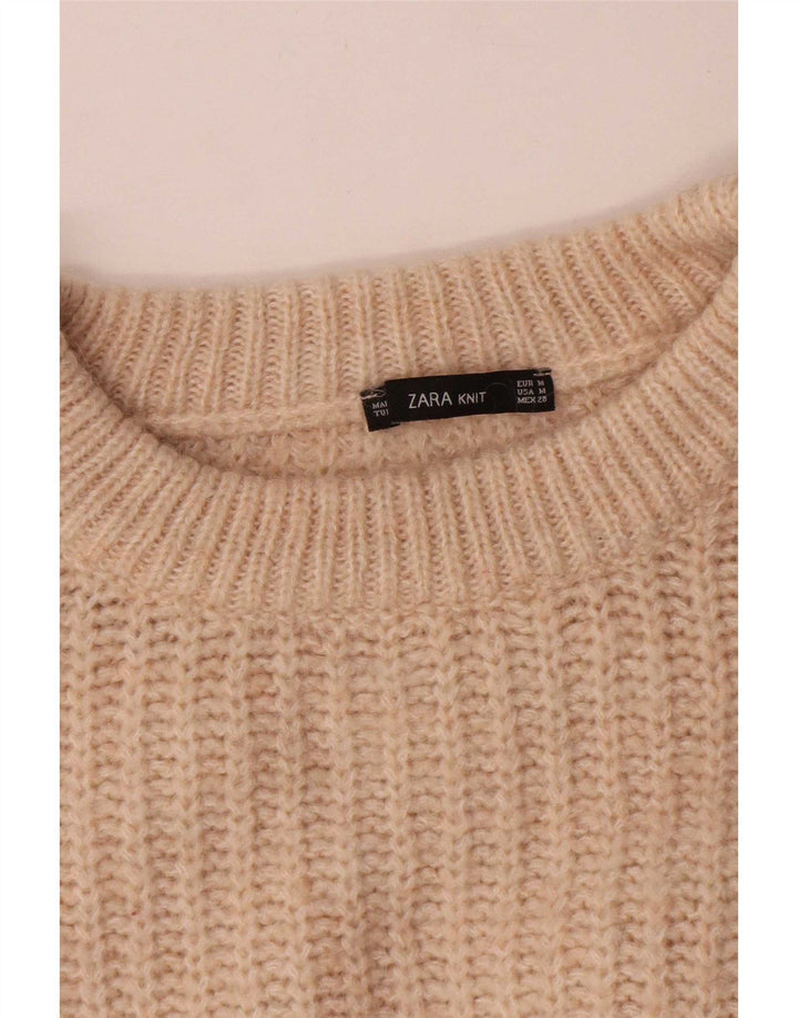 Zara Suéter feminino oversized com gola redonda Reino Unido 14 médio bege
