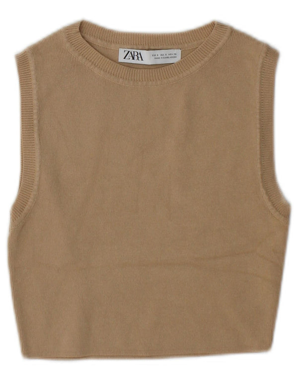 Regata feminina Zara com colete curto Reino Unido 10 pequena viscose bege