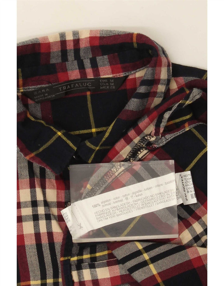 Zara Camisa feminina de flanela Trafaluc Regular Fit média xadrez multicolorida