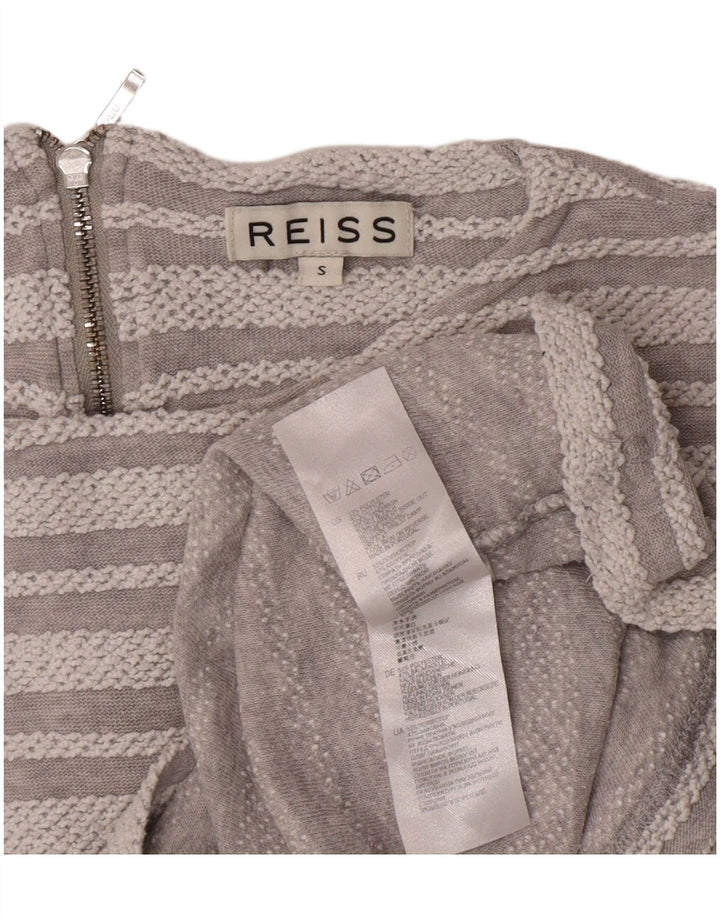 Top curto feminino Reiss manga longa UK 10 poliéster listrado cinza pequeno