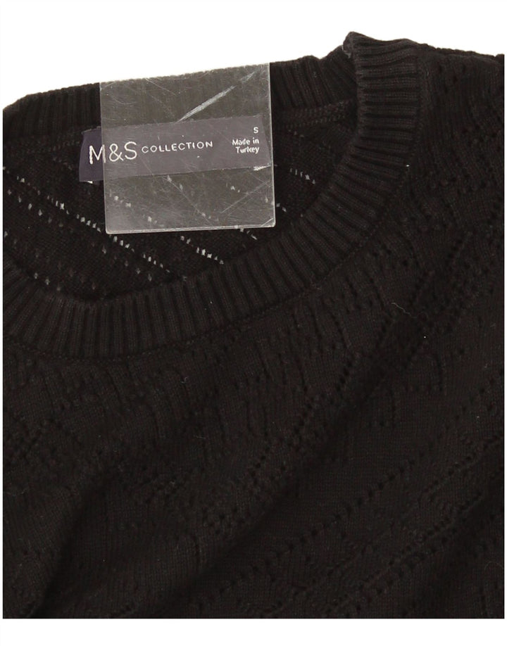 Suéter feminino Marks & Spencer com gola redonda Reino Unido 10 pequeno preto geométrico