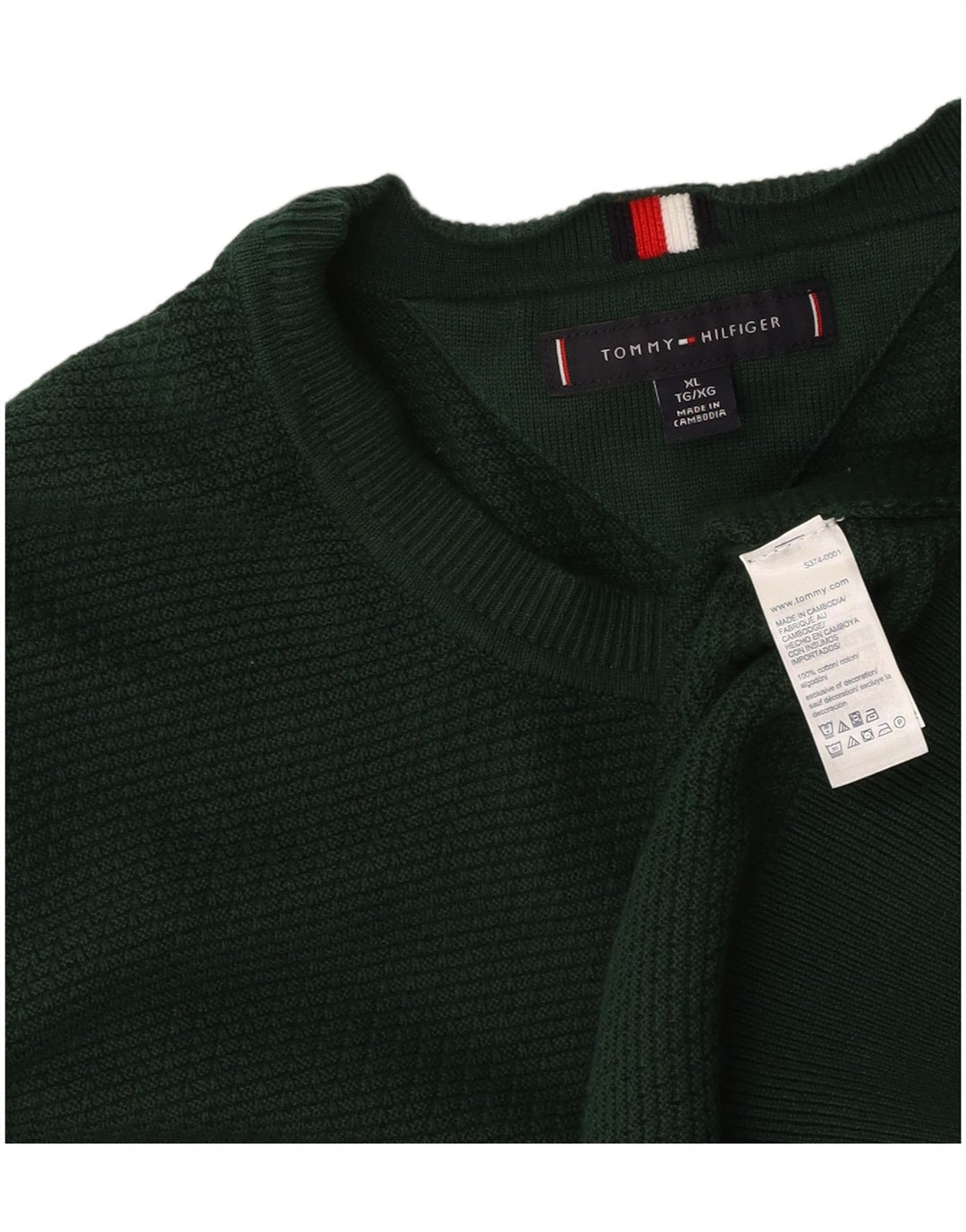 TOMMY HILFIGER Suéter masculino com gola redonda XL algodão verde