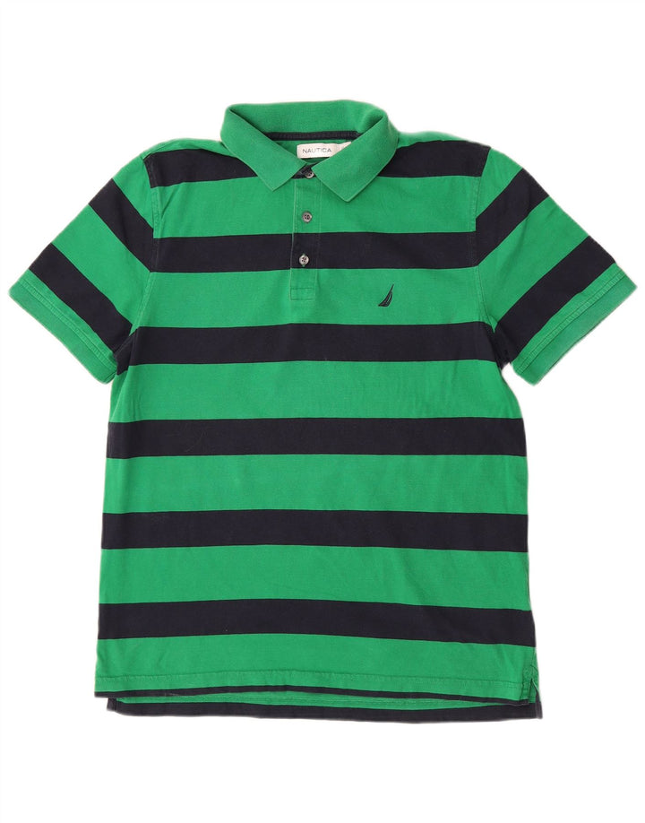 Camisa polo masculina Nautica algodão listrado verde médio