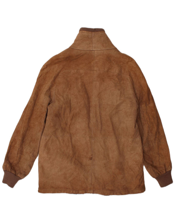 Jaqueta masculina vintage Shearling UK 38 couro marrom médio