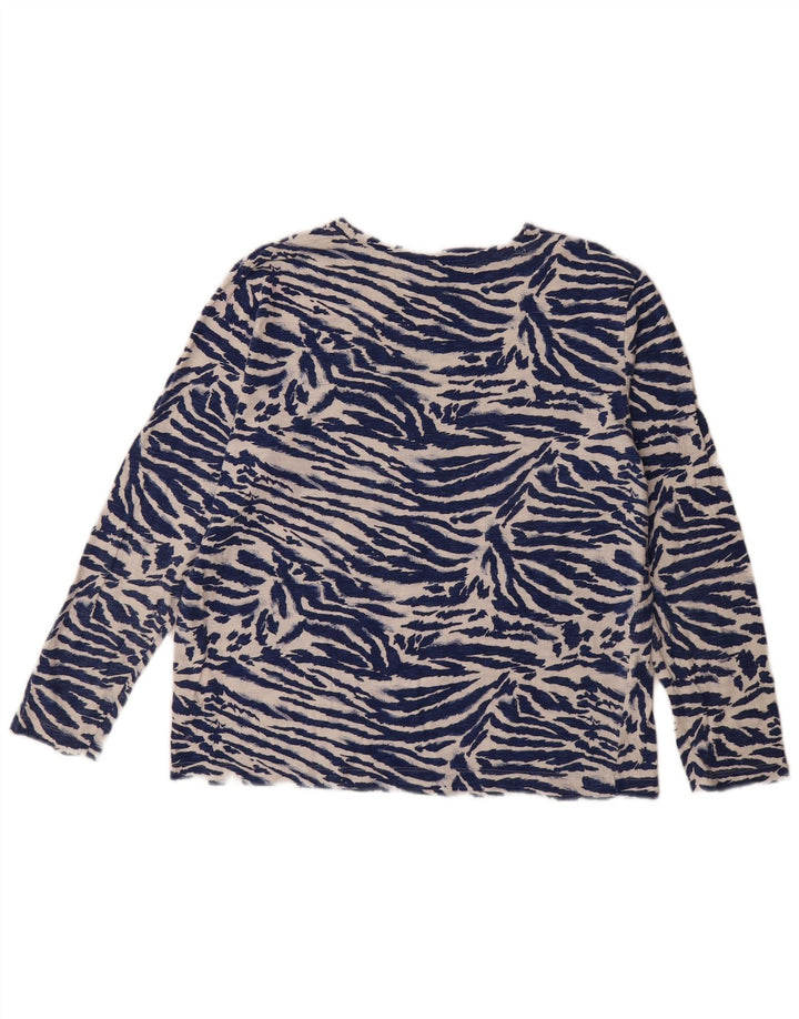 Top feminino Marks & Spencer manga comprida Reino Unido 12 médio azul marinho estampa animal