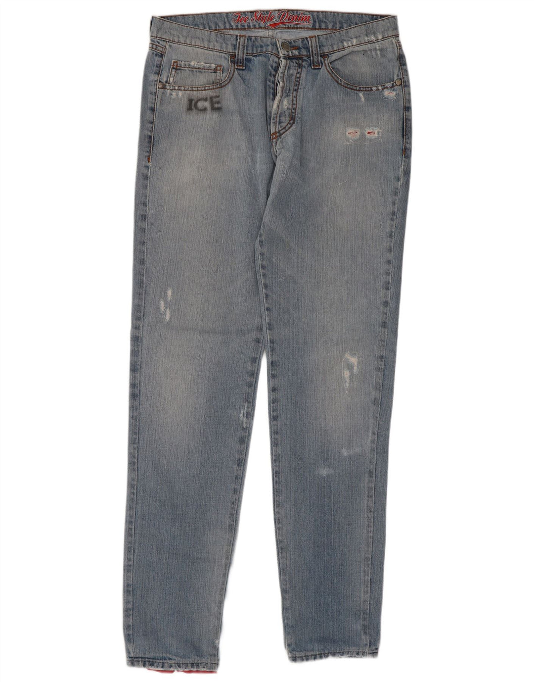 Jeans feminino Iceberg Plutão desgastado slim W32 L32 azul algodão desenho animado