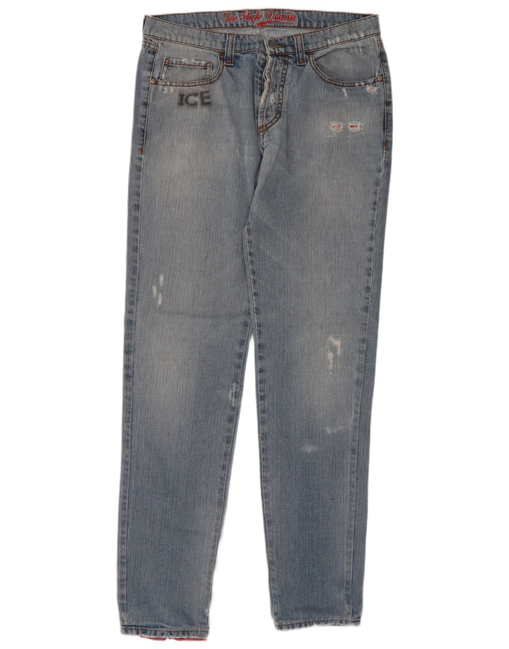 Jeans feminino Iceberg Plutão desgastado slim W32 L32 azul algodão desenho animado