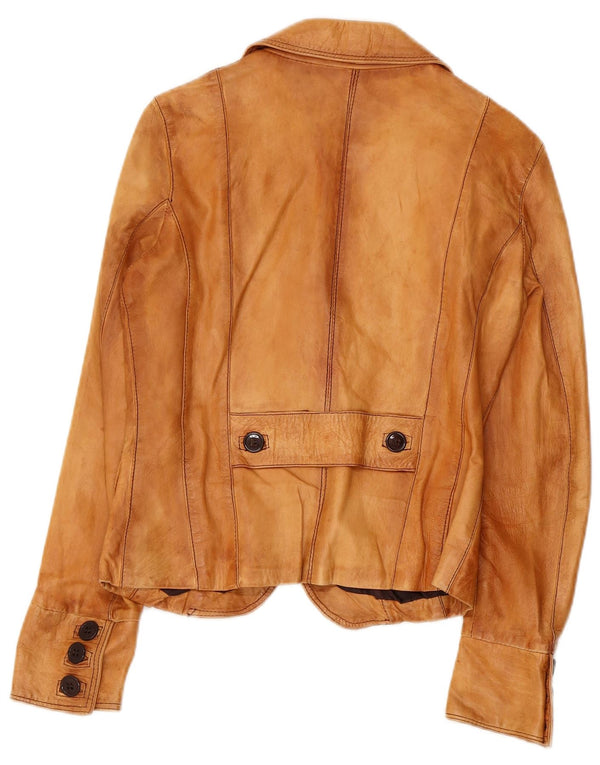 Jaqueta blazer feminina de couro com 2 botões VINTAGE IT 44 couro bege médio