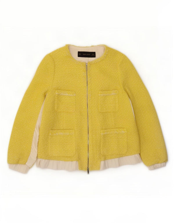 Jaqueta blazer feminina Zara com zíper completo Reino Unido 14 bloco colorido amarelo médio