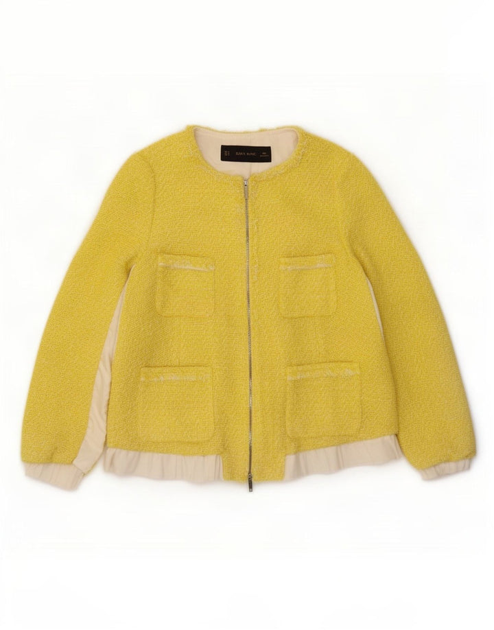 Jaqueta blazer feminina Zara com zíper completo Reino Unido 14 bloco colorido amarelo médio