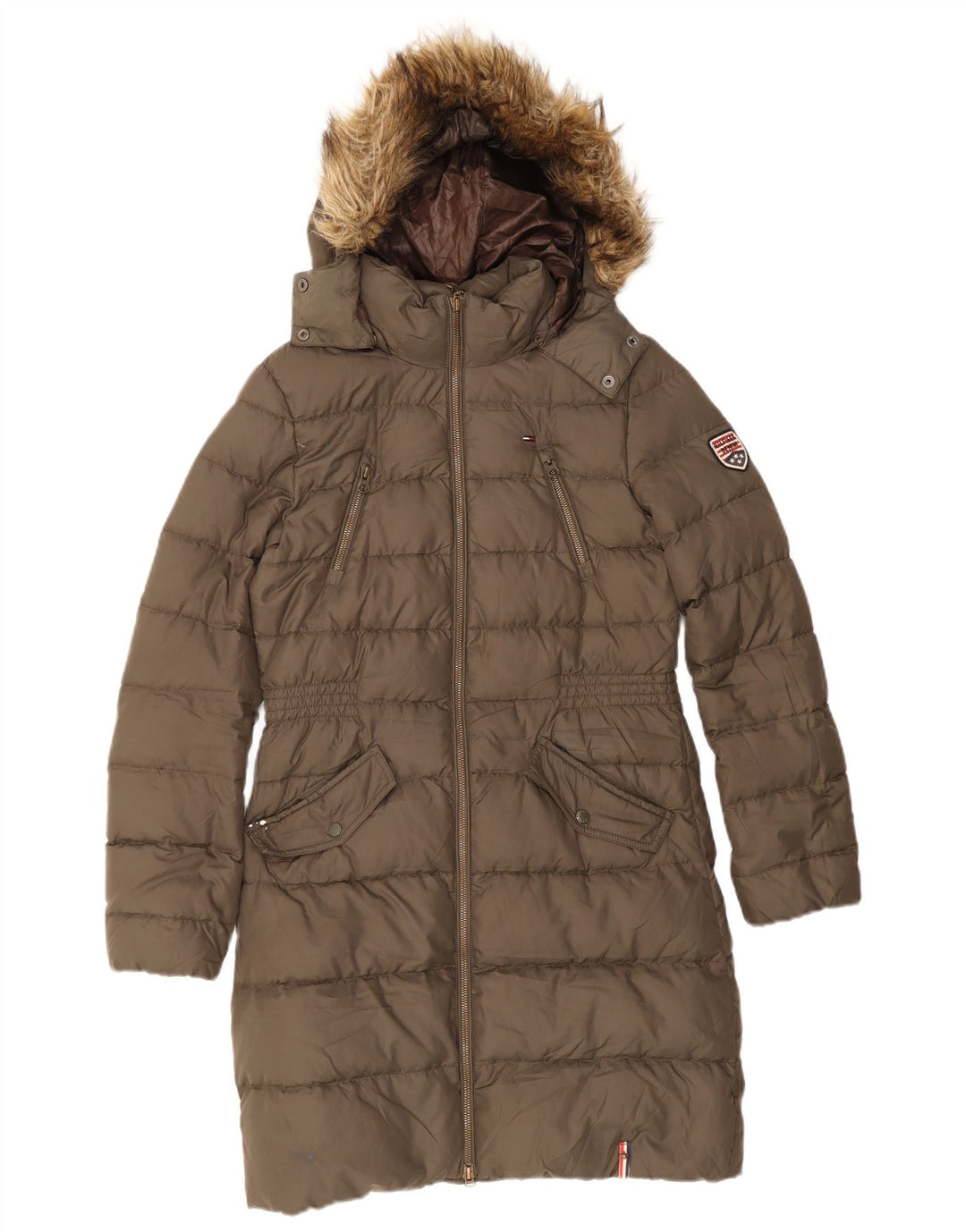 Casaco acolchoado com capuz feminino Tommy Hilfiger Reino Unido 10 pequeno poliéster cáqui