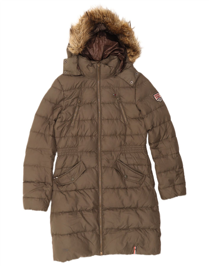 Casaco acolchoado com capuz feminino Tommy Hilfiger Reino Unido 10 pequeno poliéster cáqui