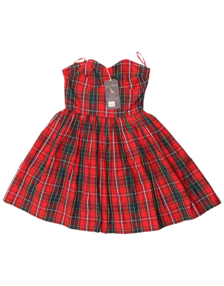 Vestido feminino sem alças Jack Wills Reino Unido 8 pequeno poliéster xadrez vermelho