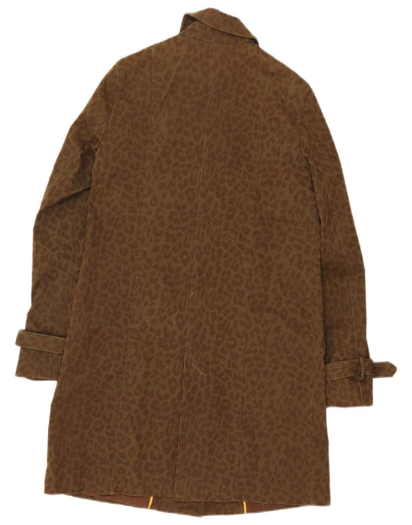 Zara Womens Trench Coat UK 10 Pequeno Cáqui Animal Print Algodão