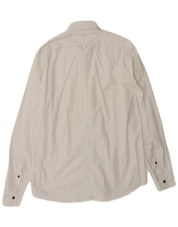 Camisa masculina Dries Van Noten IT 52 grande algodão listrado branco