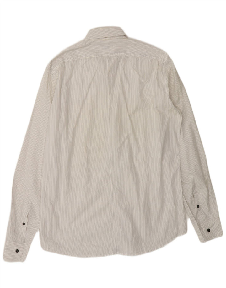 Camisa masculina Dries Van Noten IT 52 grande algodão listrado branco