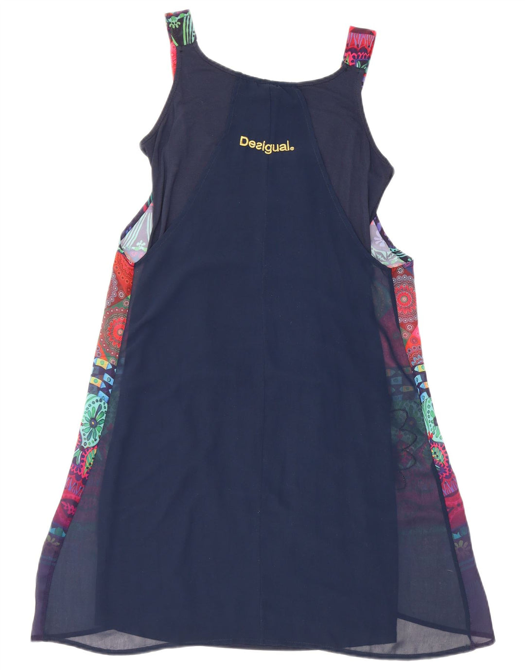 Desigual Vestido básico feminino com padrão abstrato sem mangas UE 34 XS azul marinho