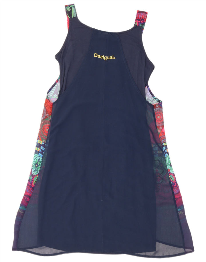 Desigual Vestido básico feminino com padrão abstrato sem mangas UE 34 XS azul marinho