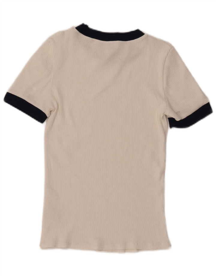 Camiseta feminina Zara UK 12 médio branco colorblock poliéster