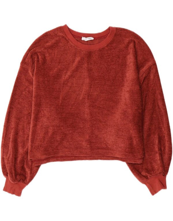 Zara Suéter feminino oversized com gola canoa Reino Unido 10 pequeno poliéster vermelho