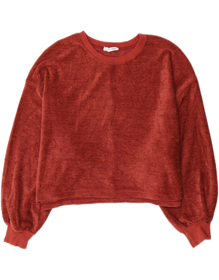 Zara Suéter feminino oversized com gola canoa Reino Unido 10 pequeno poliéster vermelho