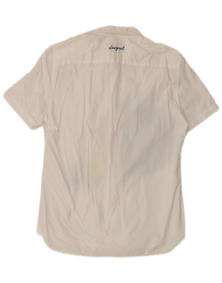 Desigual Camisa masculina de manga curta com estampa abstrata grande branca