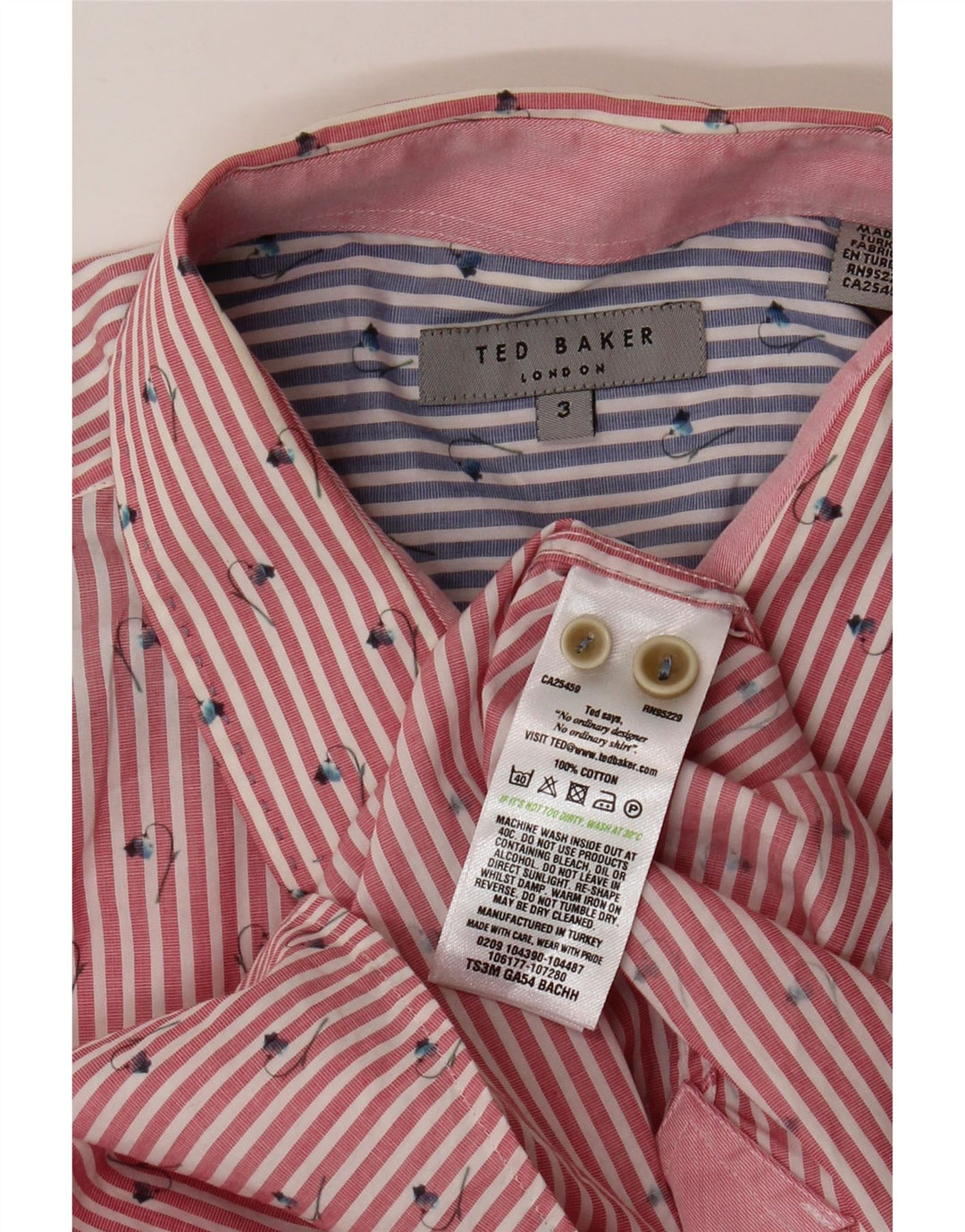 Camisa masculina TED BAKER tamanho 3 algodão listrado vermelho médio