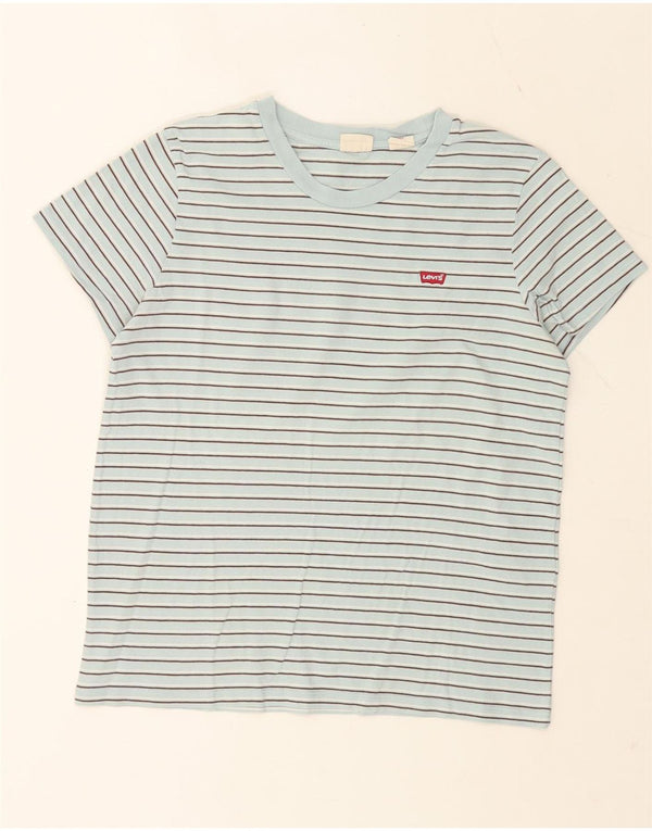 Camiseta feminina Levi's UK 14 algodão listrado azul médio