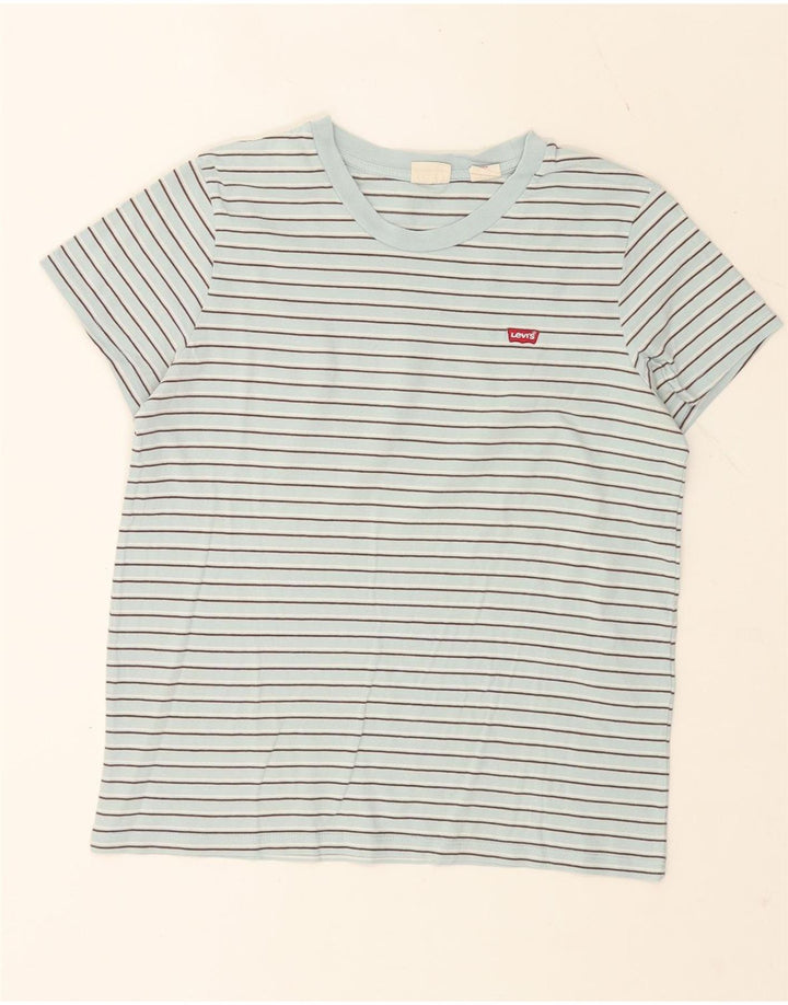 Camiseta feminina Levi's UK 14 algodão listrado azul médio