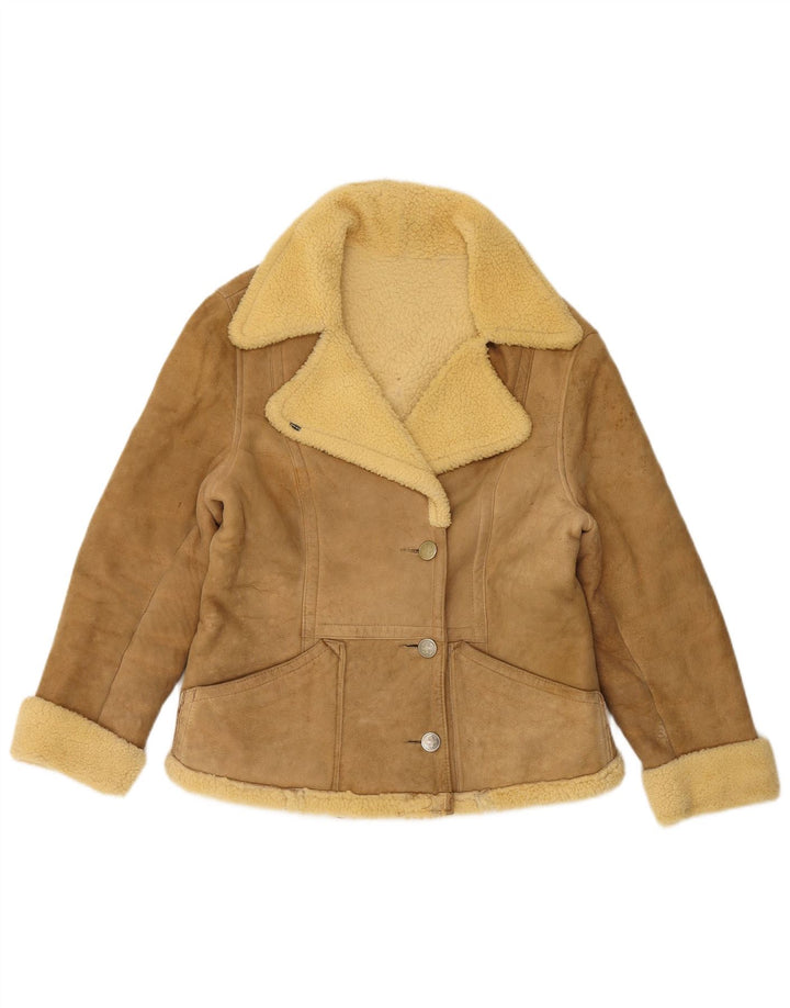 Jaqueta feminina VINTAGE Shearling UK 14 grande bege