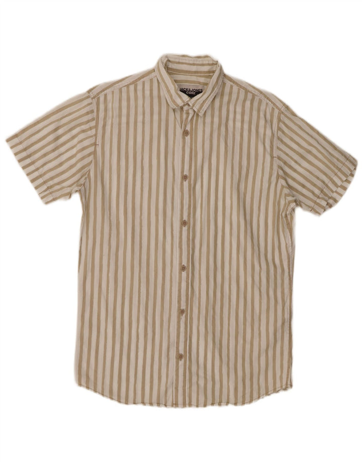 Camisa masculina de manga curta Jack & Jones algodão listrado bege médio
