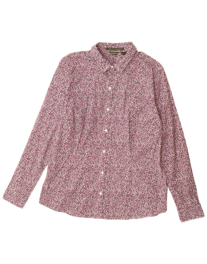 Camisa elástica feminina Eddie Bauer UK 14 grande algodão floral multicolorido