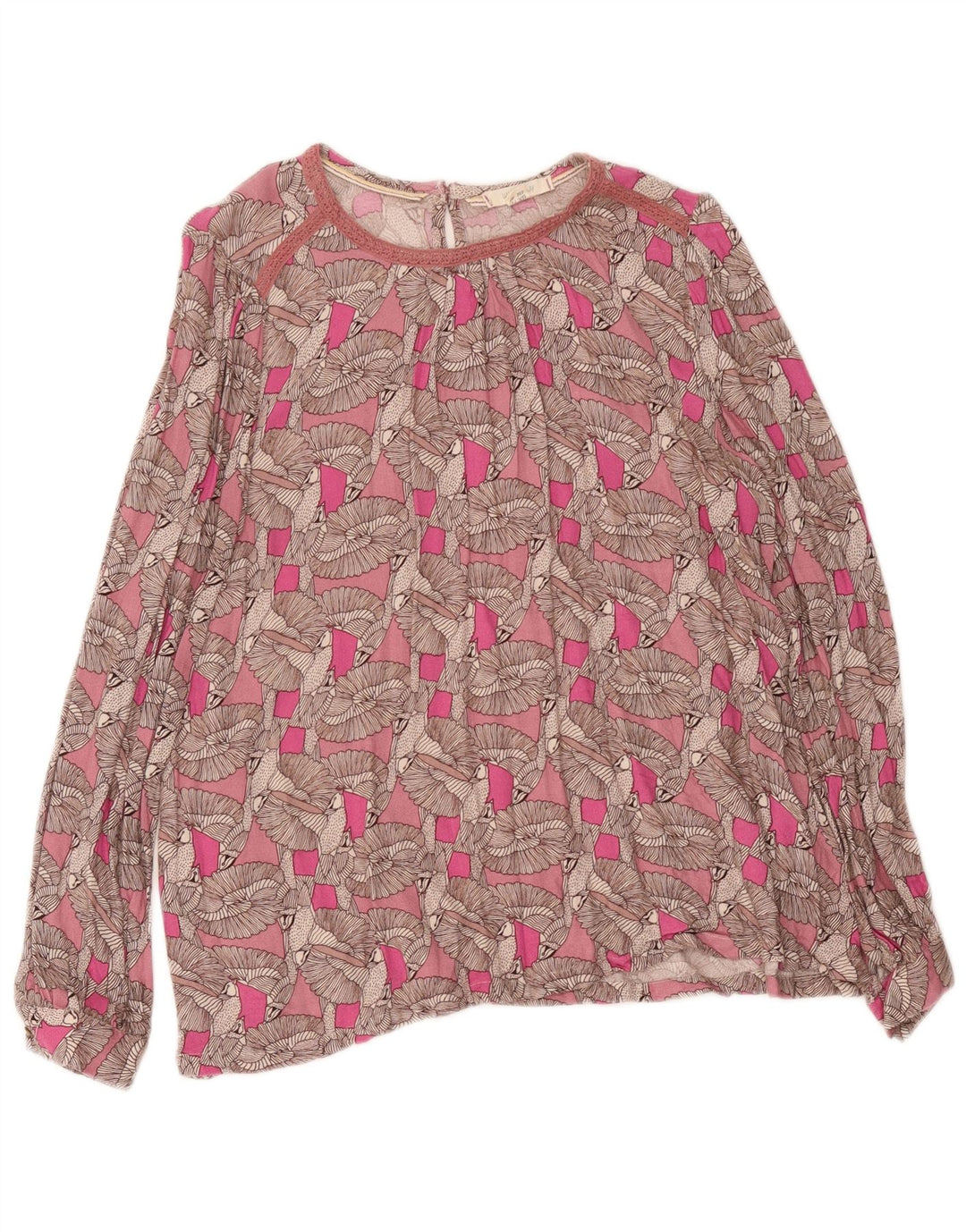 Blusa feminina com estampa abstrata White Stuff Top UK 12 rosa médio